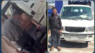 صورة للسائق المتهم بعد القبض عليه ومشهد من واقعة التعدي في الشرقية
